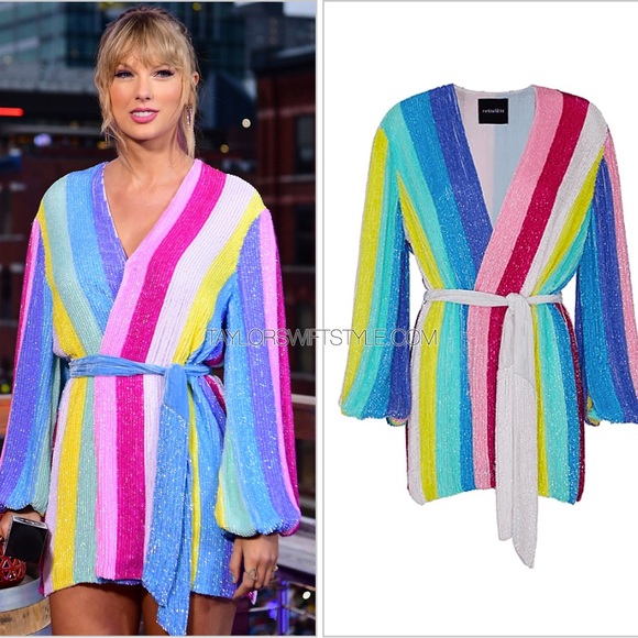 Retrofete Dresses & Skirts - Retrofete Rainbow Striped Sequins Gabrielle Robe Wrap Dress